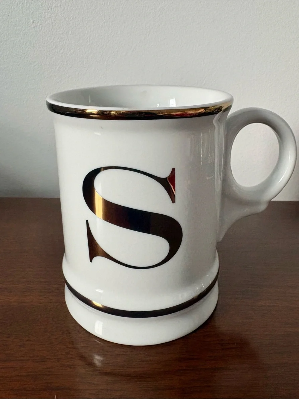 Williams Sonoma Monogram 'S' White Ceramic Mug with Gold Trim perfect!